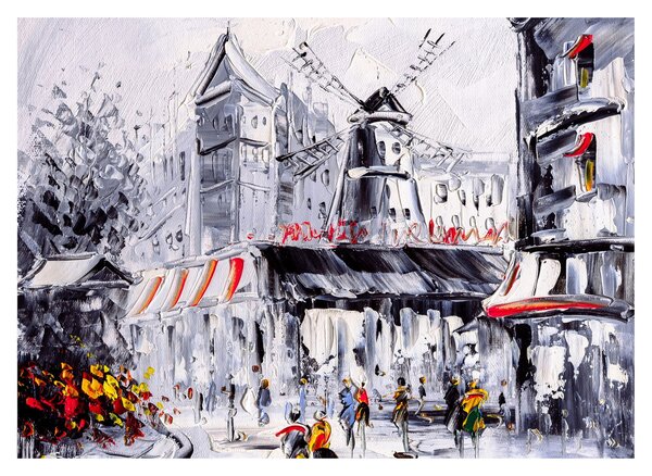 Kép - utca Párizsban, olajfestmény (üvegen) (70x50 cm)