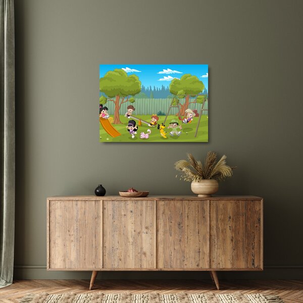 Kép - gyerekek a játszótéren (üvegen) (70x50 cm)