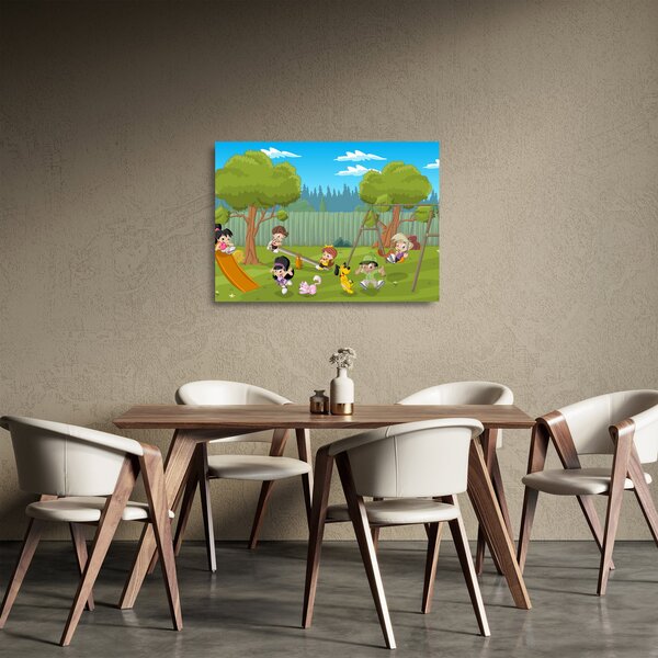 Kép - gyerekek a játszótéren (üvegen) (70x50 cm)