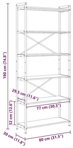 Könyvespolc Fekete tölgy 80 x 30 x 189,5 cm Faanyag