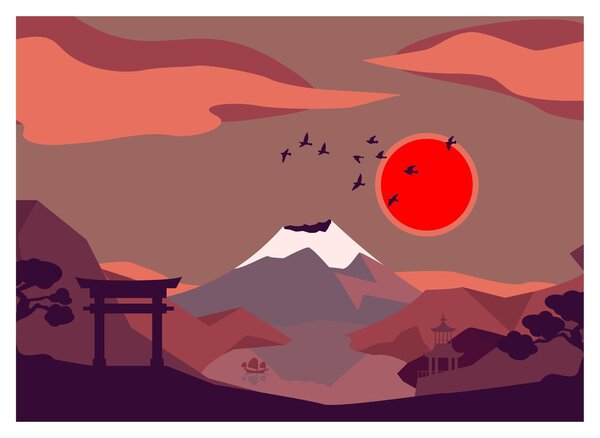 Kép - A Fuji-hegy illusztrációi (üvegen) (70x50 cm)
