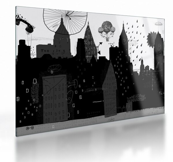 Kép - Város feliratokkal és mintákkal (üvegen) (70x50 cm)