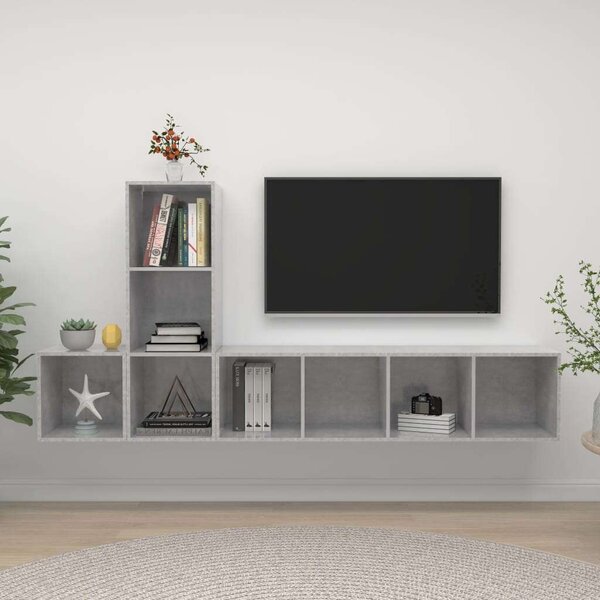 VidaXL 3 részes betonszürke szerelt fa TV-szekrény szett