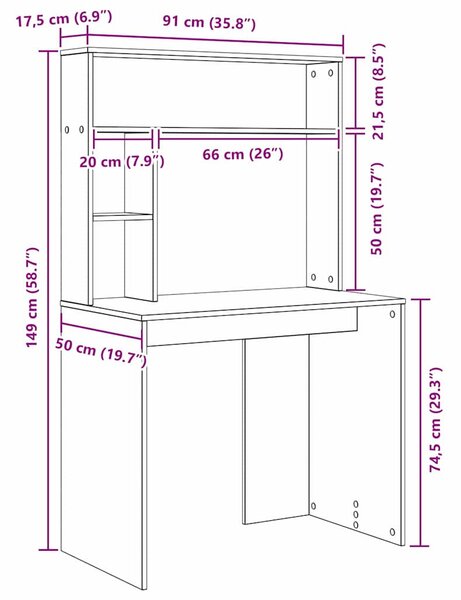 Asztal polcokkal Beton szürke 91 x 50 x 149 cm Faanyag