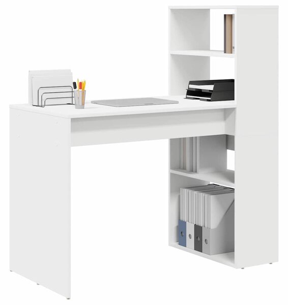 Asztal polcokkal tárolóval Fehér 113 x 54 x 120 cm Faanyag