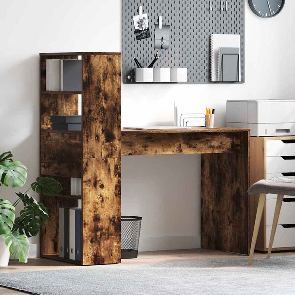 Asztal polcokkal Füstölt tölgy 113 x 54 x 120 cm Faanyag