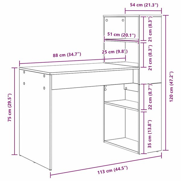 Asztal polcokkal tárolóval Fehér 113 x 54 x 120 cm Faanyag