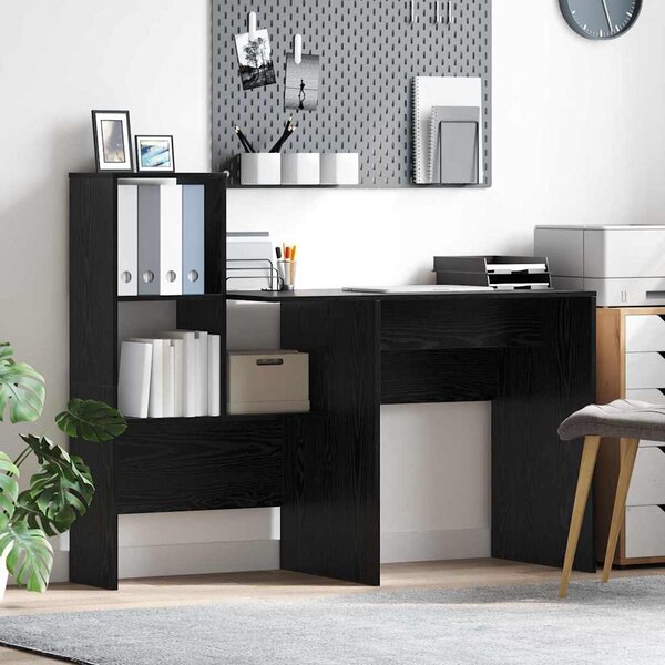 Asztal polcokkal Musta tammi 131.5 x 50 x 106.5 cm Faanyag