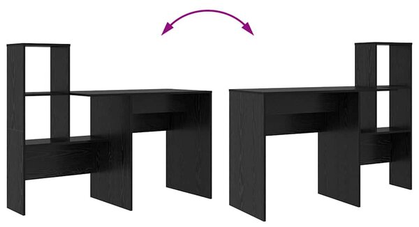 Asztal polcokkal Musta tammi 131.5 x 50 x 106.5 cm Faanyag