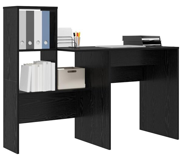 Asztal polcokkal Musta tammi 131.5 x 50 x 106.5 cm Faanyag