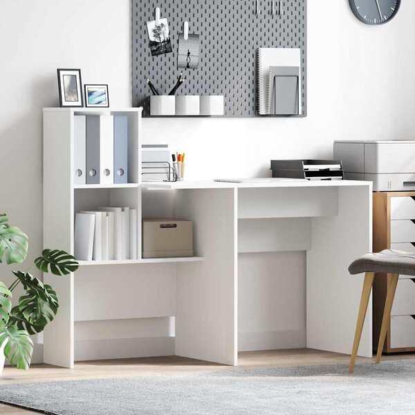 Asztal polcokkal tárolóval Fehér 131.5 x 50 x 106.5 cm Faanyag