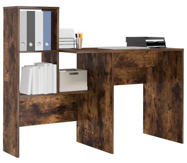 Asztal polcokkal Füstölt tölgy 131.5 x 50 x 106.5 cm Faanyag