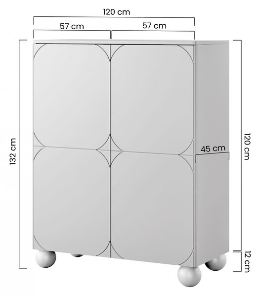 Sonatia II magas komód 120 cm kétajtós, két rejtett fiókkal - kasmír