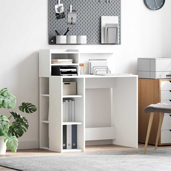 Íróasztal tárolóval polcokkal Fehér 90 x 48 x 101.5 cm Faanyag