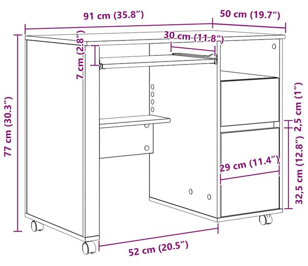 Asztal Kerekekkel fiókkal Öreg fa 91 x 50 x 77 cm Faanyag