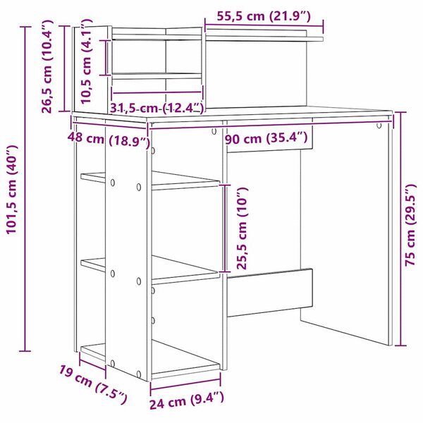 Íróasztal tárolóval polcokkal Fehér 90 x 48 x 101.5 cm Faanyag
