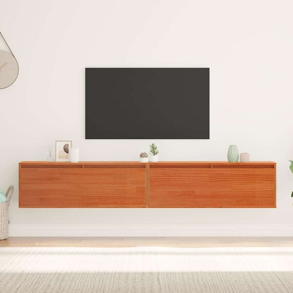 Fali Szekrények 2 pcs Viaszbarna 100 x 30 x 35 cm Tömör fenyőfa