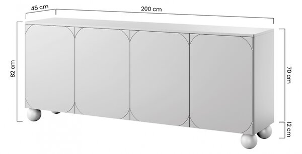 Sonatia II komód 200 cm négyajtós - kasmír / gömb lábak