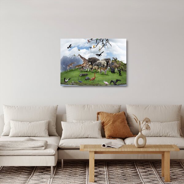 Kép - állatok a szigeten (üvegen) (70x50 cm)