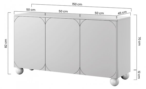 Sonatia II komód 150 cm háromajtós - kasmír / gömb lábak