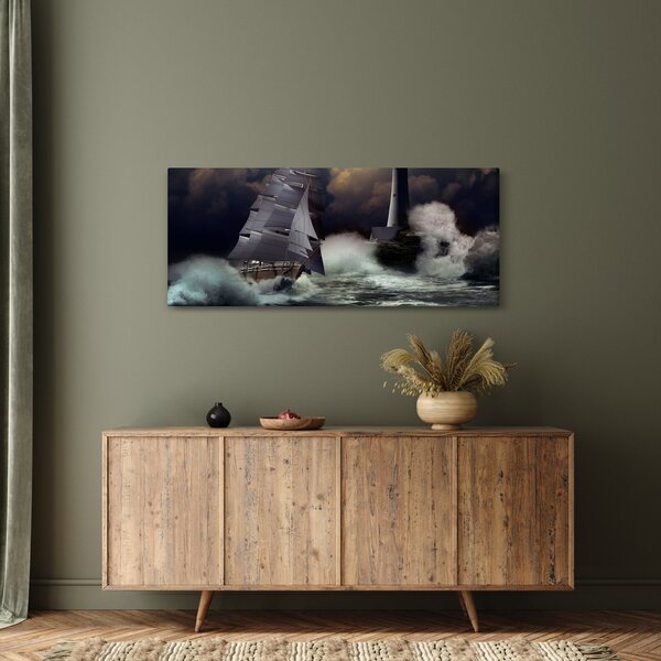 Kép - Viharos hullámokon áthajózó hajó (120x50 cm)