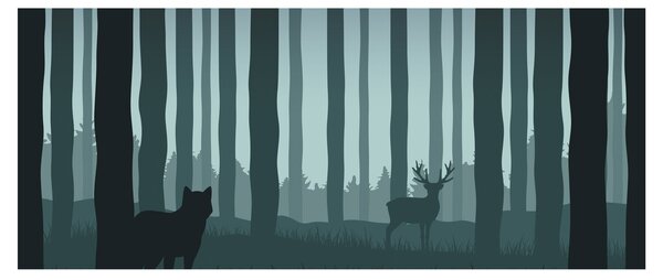Kép - Szarvas farkassal a sziklák között (120x50 cm)
