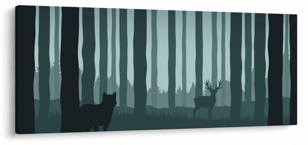 Kép - Szarvas farkassal a sziklák között (120x50 cm)