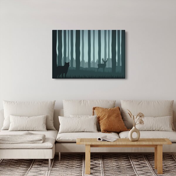 Kép - Szarvas farkassal a sziklák között (90x60 cm)