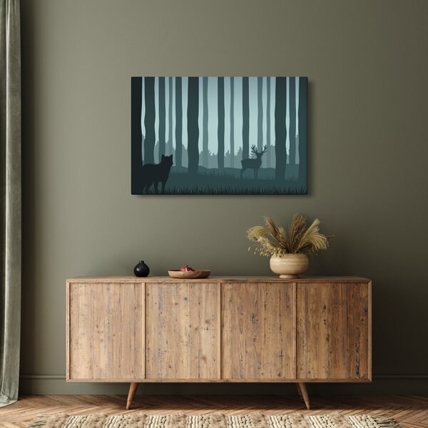 Kép - Szarvas farkassal a sziklák között (90x60 cm)