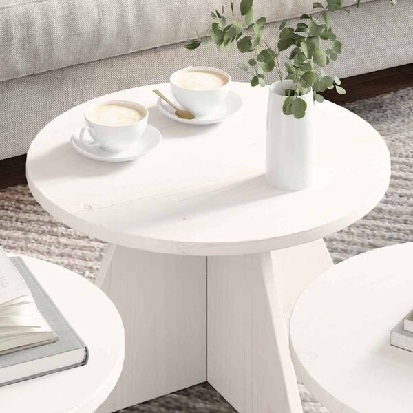 Dohányzóasztal 3 pcs Fehér 49 x 49 x 30 cm Tömör fenyőfa
