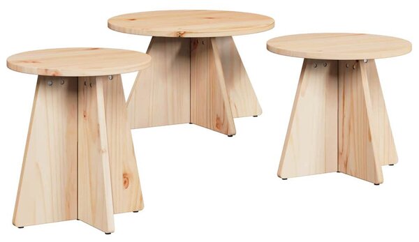 Dohányzóasztal 3 pcs Természetes 49 x 49 x 30 cm Tömör fenyőfa