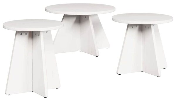 Dohányzóasztal 3 pcs Fehér 49 x 49 x 30 cm Tömör fenyőfa
