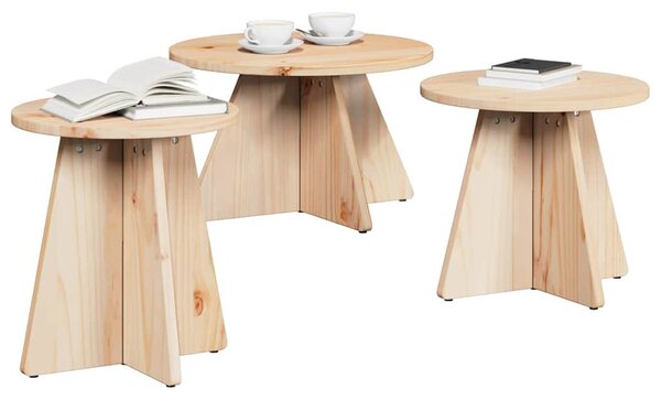 Dohányzóasztal 3 pcs Természetes 49 x 49 x 30 cm Tömör fenyőfa