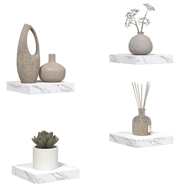 Falpolc tárolóval 4 pcs Fehér márvány 23 x 23,5 x 4 cm Faanyag
