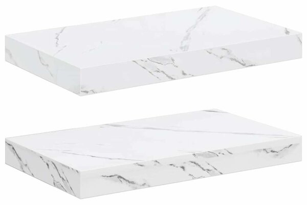 Falpolc tárolóval 2 pcs Fehér márvány 40 x 23,5 x 4 cm Faanyag