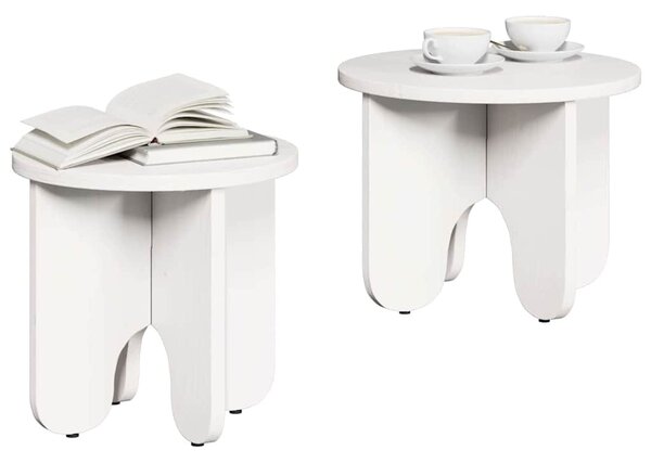 Dohányzóasztal 2 pcs Fehér Tömör fenyőfa