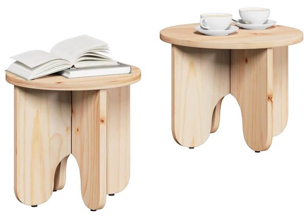 Dohányzóasztal 2 pcs Természetes Tömör fenyőfa