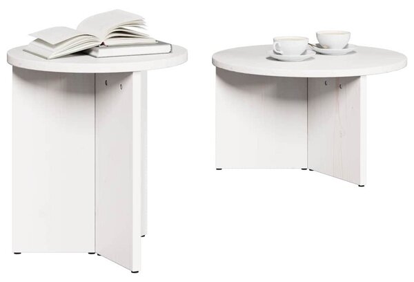 Dohányzóasztal 2 pcs Fehér Tömör fenyőfa
