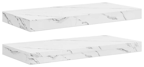 Falpolc tárolóval 2 pcs Fehér márvány 50 x 23,5 x 4 cm Faanyag