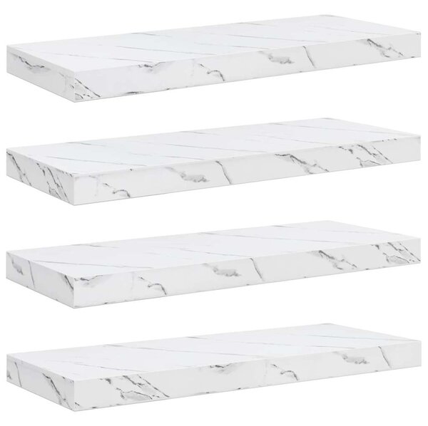Falpolc tárolóval 4 pcs Fehér márvány 50 x 23 x 4 cm Faanyag