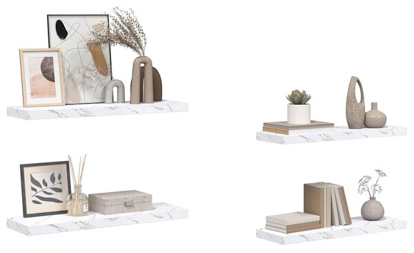 Falpolc tárolóval 4 pcs Fehér márvány 80 x 23,5 x 4 cm Faanyag