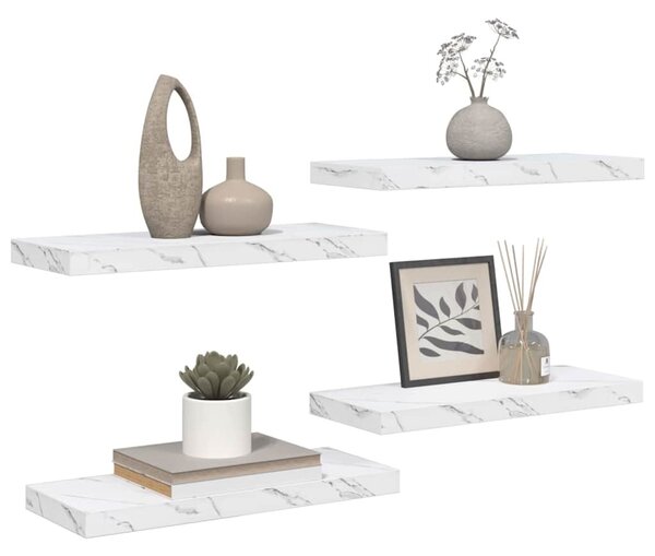 Falpolc tárolóval 4 pcs Fehér márvány 50 x 23 x 4 cm Faanyag