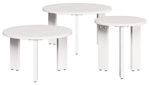 Dohányzóasztal 3 pcs Fehér 47.5 x 47.5 x 27 cm Tömör fenyőfa