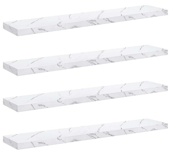 Falpolc tárolóval 4 pcs Fehér márvány 120 x 23,5 x 4 cm Faanyag