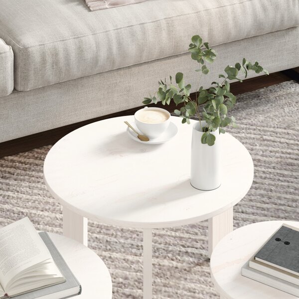 Dohányzóasztal 3 pcs Fehér 47.5 x 47.5 x 27 cm Tömör fenyőfa