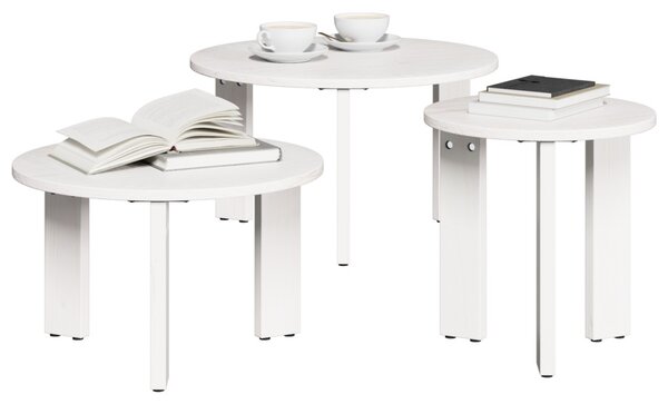Dohányzóasztal 3 pcs Fehér 47.5 x 47.5 x 27 cm Tömör fenyőfa