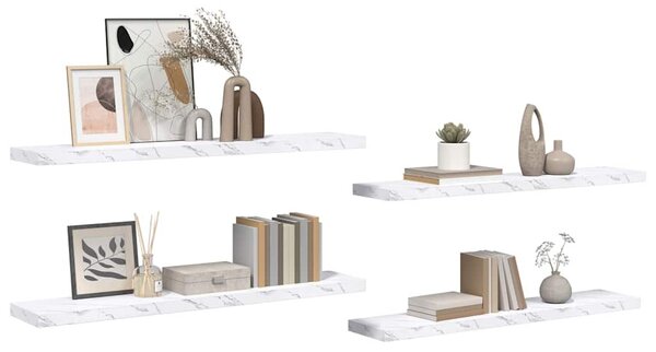 Falpolc tárolóval 4 pcs Fehér márvány 120 x 23,5 x 4 cm Faanyag