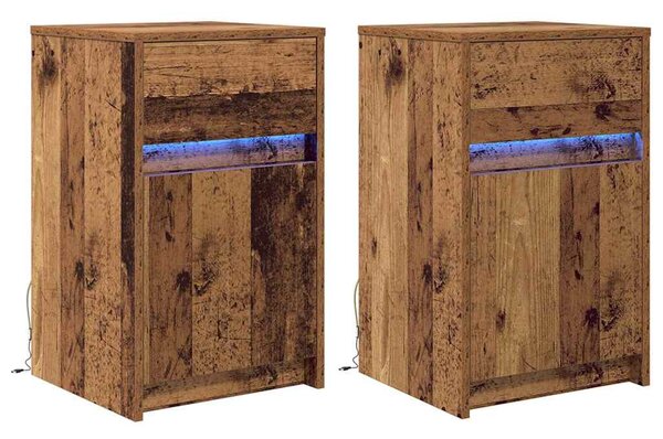 LED Éjjeli Szekrény 2 db Régi fa 38 x 34 x 61 cm Szerelt fa