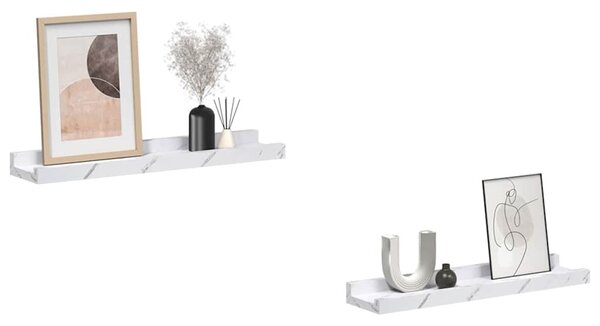 Falpolc polcokkal 2 pcs Fehér márvány 40 x 9 x 3 cm Faanyag