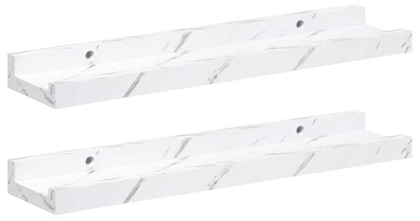 Falpolc polcokkal 2 pcs Fehér márvány 40 x 9 x 3 cm Faanyag